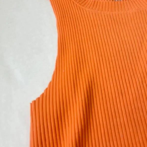 Aerie Small Cropped High Neck Ribbed Tank Top Orange Summer - Picture 3 of 6